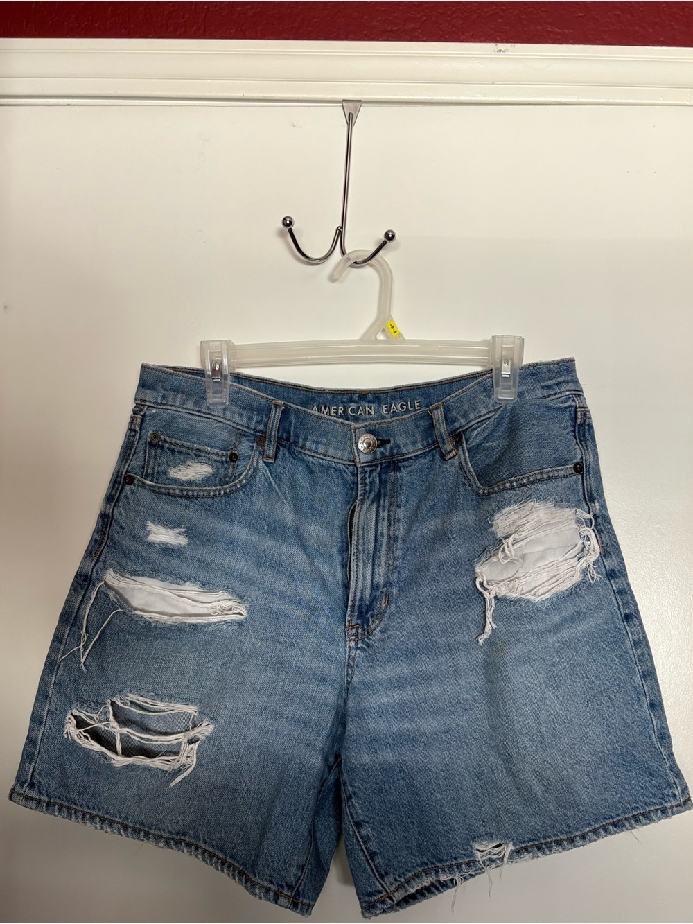 American Eagle Outfitters Light Blue Distressed High-Rise Jean Shorts